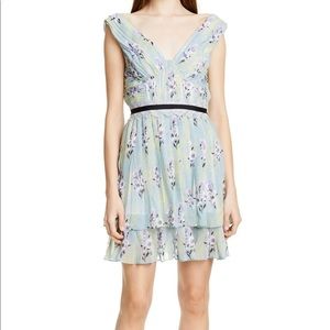 Self-Portrait Floral Print Chiffon Pleated Dress
